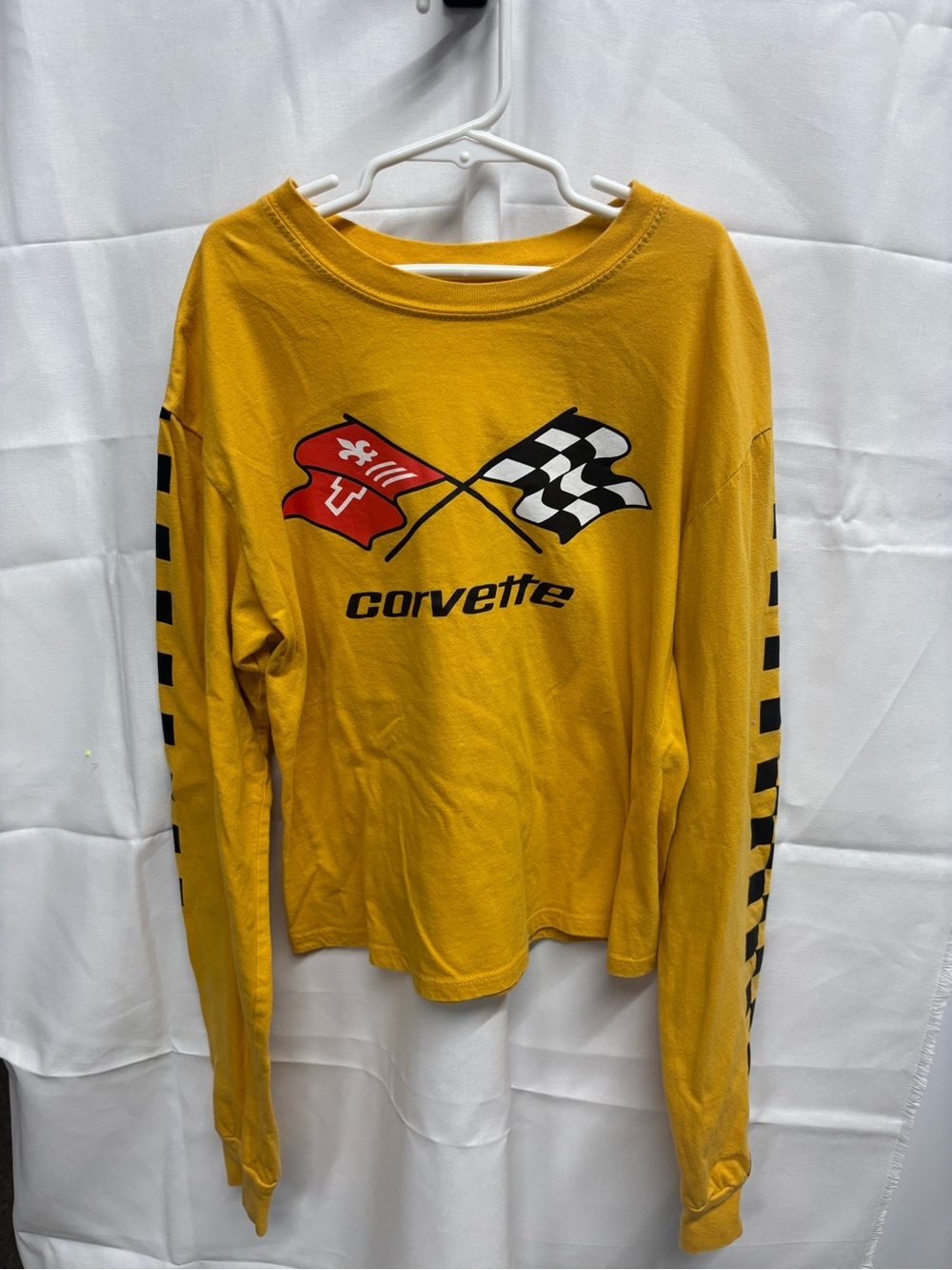 Corvette yellow Hybrid apparel with Racing Flags